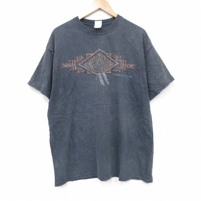 XL★古着 ヘインズ Hanes 半袖 ビンテージ Tシャツ メンズ 00年代 00s ドリームキャッチャー クルーネック 濃グレー他 タイダイ 25sep24 中古