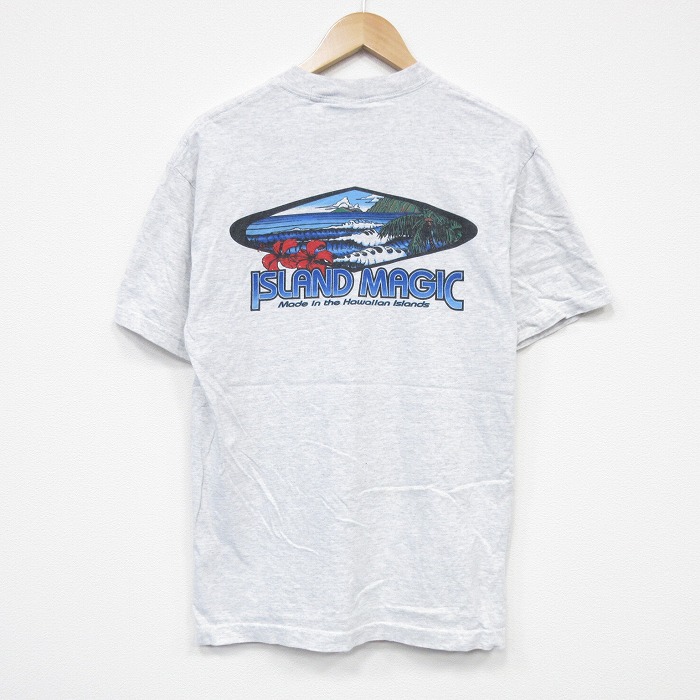 M★古着 半袖 ビンテージ Tシャツ メンズ 90年代 90s アイランドマジック クルーネック USA製 薄グレー 霜降り 25sep24 中古