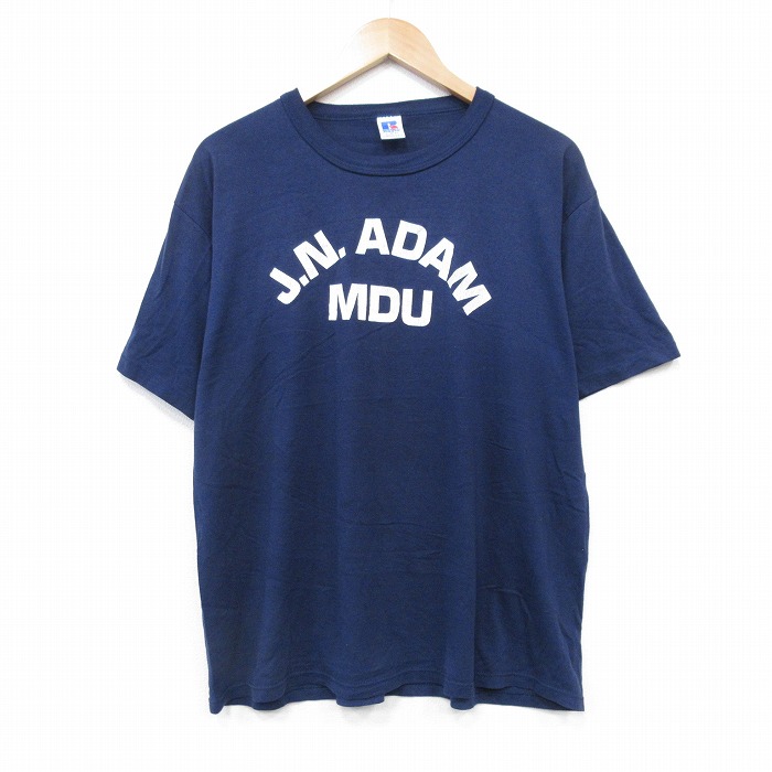 XL★古着 ラッセル 半袖 ビンテージ Tシャツ メンズ 80年代 80s MDU クルーネック USA製 紺 ネイビー 【spe】 25sep24 中古