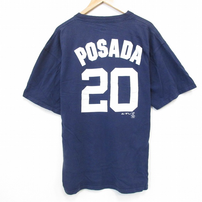 XL★古着 マジェスティック 半袖 ビンテージ Tシャツ メンズ 00年代 00s MLB ニューヨークヤンキース ホルヘポサダ 20 大きいサイズ コットン クルーネック 紺 ネイビー メジャーリーグ ベースボール 野球 25sep25 中古