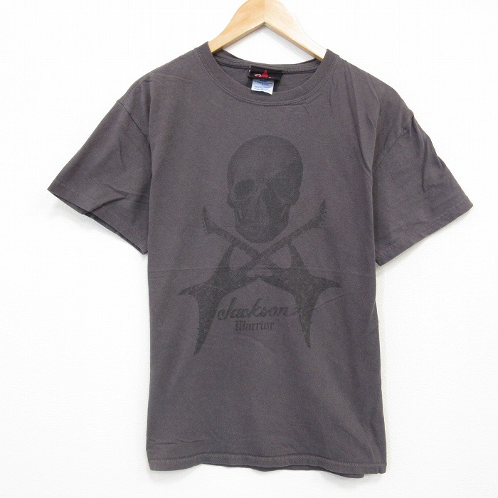 【20%OFF】M★古着 半袖 ビンテージ Tシャツ メンズ 00年代 00s スカル コットン クルーネック 濃グレー 25sep25 中古