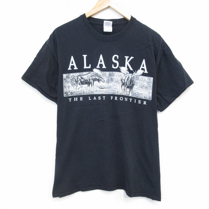 L★古着 半袖 ビンテージ Tシャツ メンズ 00年代 00s アラスカ コットン クルーネック 黒 ブラック 25sep25 中古