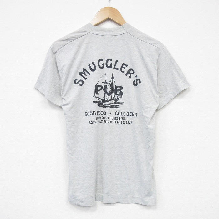 M★古着 フルーツオブザルーム 半袖 ビンテージ Tシャツ メンズ 90年代 90s 船 PUB メッセージ クルーネック USA製 薄グレー 霜降り 25sep27 中古
