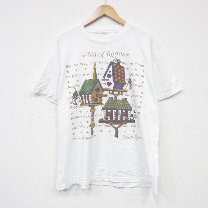 XL★古着 半袖 ビンテージ Tシャツ メンズ 90年代 90s 鳥小屋 クルーネック 白 ホワイト 25sep27 中古