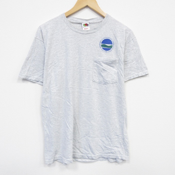 L★古着 フルーツオブザルーム 半袖 ビンテージ Tシャツ メンズ 00年代 00s ニューヨーク 胸ポケット付き コットン クルーネック 薄グレー 霜降り 25sep26 中古