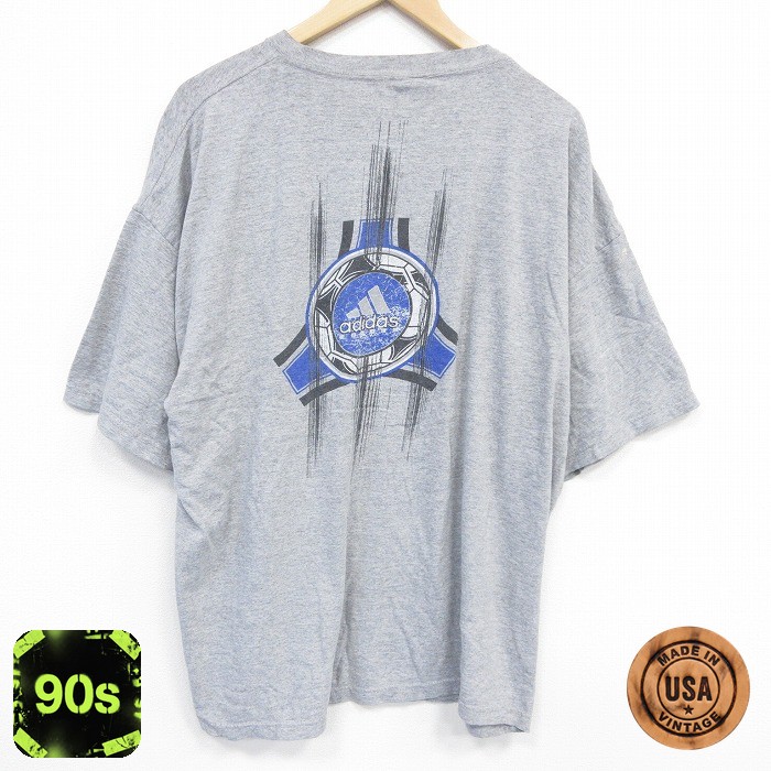 アディダス 90s 半袖Tシャツ ビッグロゴ グレー XL | 古着