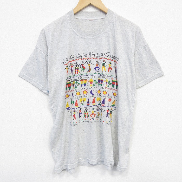 XL★古着 半袖 ビンテージ Tシャツ メンズ 00年代 00s レゲエリズム 大きいサイズ クルーネック 薄グレー 霜降り 25sep26 中古
