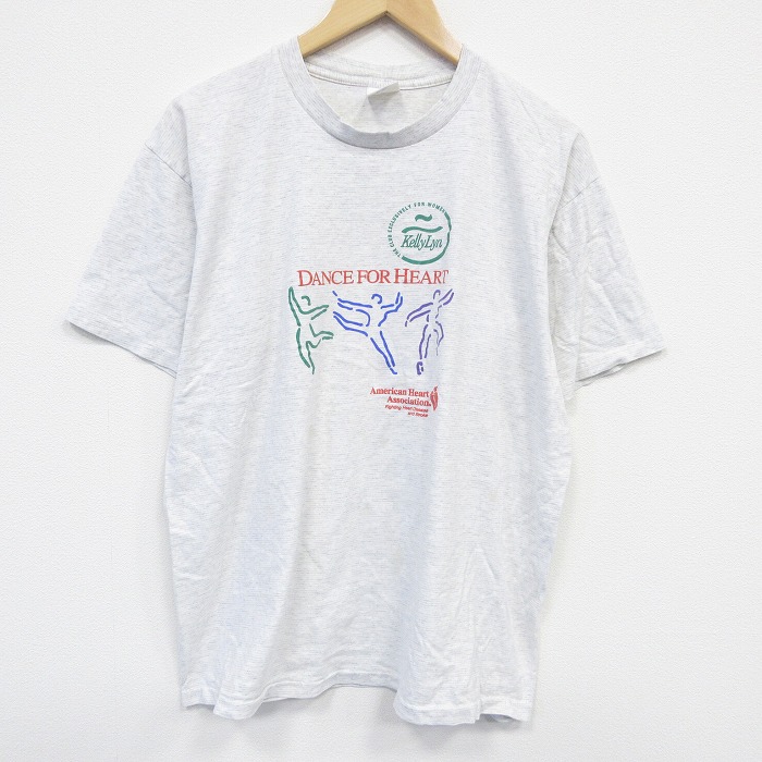 XL★古着 半袖 ビンテージ Tシャツ メンズ 90年代 90s ダンス コットン クルーネック USA製 薄グレー 霜降り 25sep26 中古