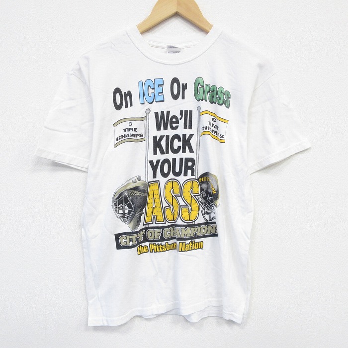 L★古着 半袖 ビンテージ Tシャツ メンズ 00年代 00s アメフト コットン クルーネック 白 ホワイト 25sep26 中古