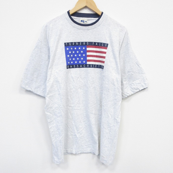 XL★古着 半袖 ビンテージ Tシャツ メンズ 90年代 90s マサチューセッツ コットン クルーネック USA製 薄グレー 霜降り 25sep26 中古