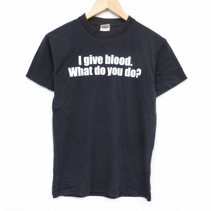 S★古着 半袖 ビンテージ Tシャツ メンズ 00年代 00s メッセージ コットン クルーネック 黒 ブラック 25sep26 中古