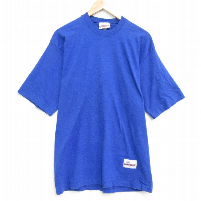 L★古着 半袖 ビンテージ Tシャツ メンズ 90年代 90s 無地 クルーネック USA製 青 ブルー 【spe】 25sep25 中古