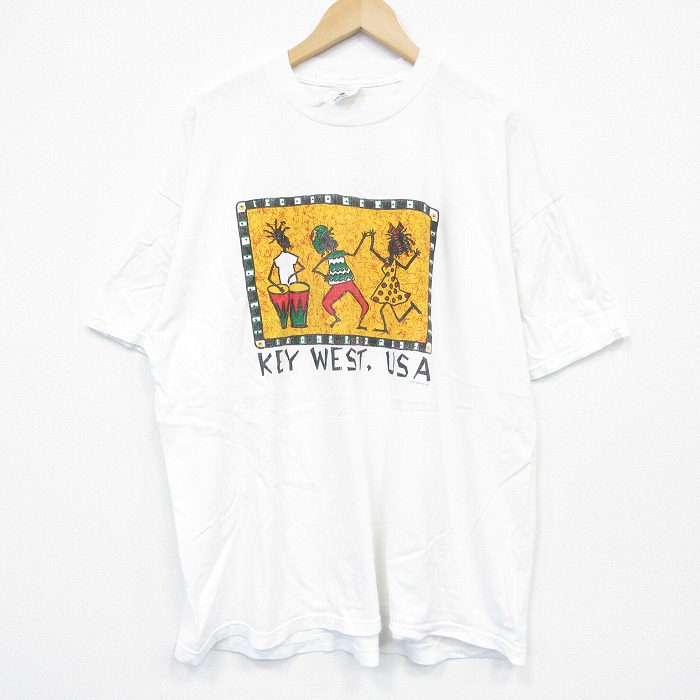 XL★古着 半袖 ビンテージ Tシャツ メンズ 00年代 00s キーウエスト 大きいサイズ コットン クルーネック 白 ホワイト 25sep26 中古