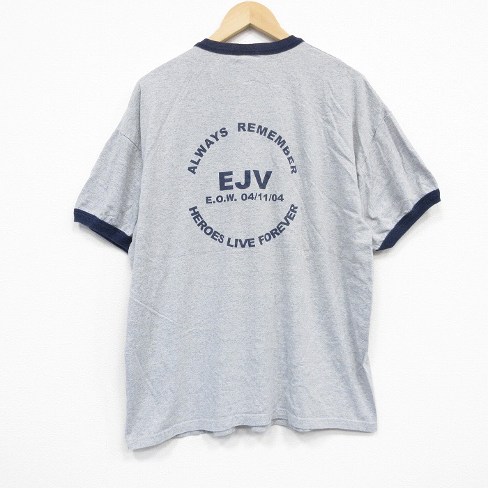 XL★古着 半袖 ビンテージ Tシャツ メンズ 00年代 00s EJV 大きいサイズ クルーネック グレー 霜降り リンガー 【spe】 25sep26 中古
