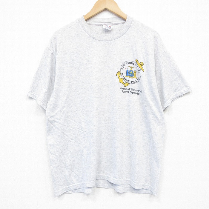 XL★古着 ヘインズ Hanes 半袖 ビンテージ Tシャツ メンズ 00年代 00s マリンパトロール クルーネック 薄グレー 霜降り 25sep26 中古