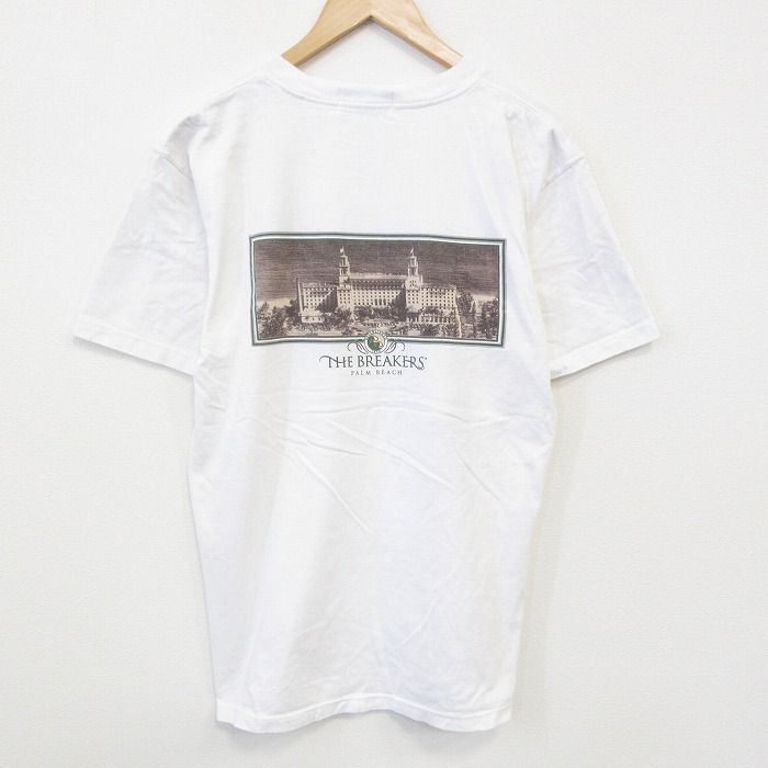 【20%OFF】L★古着 半袖 ビンテージ Tシャツ メンズ 90年代 90s ブレーカーズ コットン クルーネック USA製 白 ホワイト 25sep29 中古