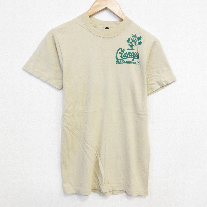 S★古着 半袖 ビンテージ Tシャツ メンズ 80年代 80s クローバー コットン クルーネック USA製 薄黄 イエロー 25sep29 中古