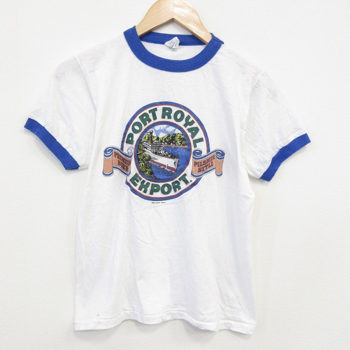 S★古着 半袖 ビンテージ Tシャツ メンズ 80年代 80s 船 クルーネック USA製 白 ホワイト リンガー 25sep29 中古