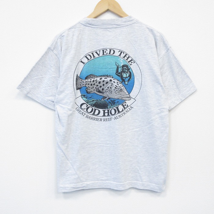 L★古着 半袖 ビンテージ Tシャツ メンズ 00年代 00s スキューバ コットン クルーネック 薄グレー 霜降り 25oct01 中古