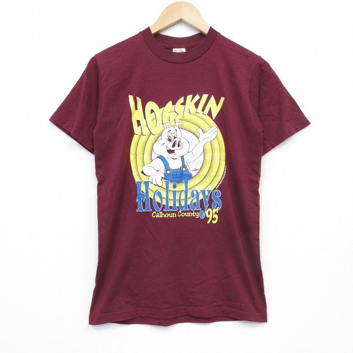 S★古着 ジャージーズ 半袖 ビンテージ Tシャツ メンズ 90年代 90s ブタ クルーネック USA製 エンジ 25oct01 中古