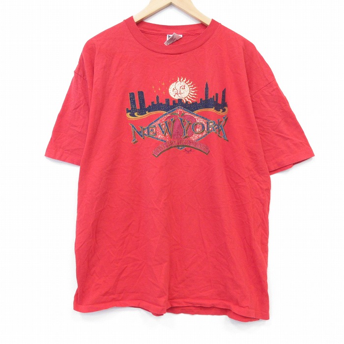 XL★古着 オニータ ONEITA 半袖 ビンテージ Tシャツ メンズ 90年代 90s ニューヨーク 大きいサイズ コットン クルーネック 赤 26mar11