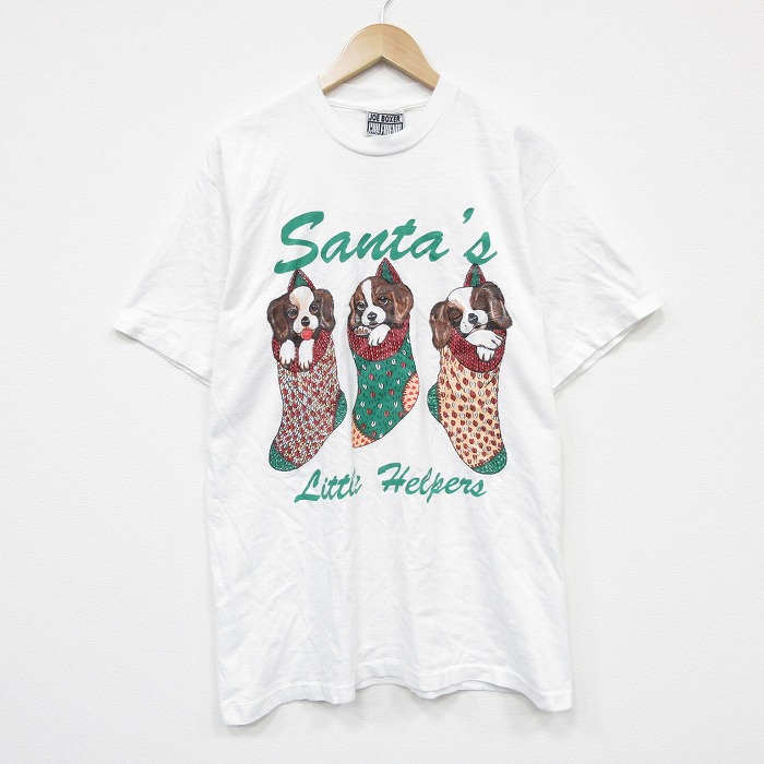 L★古着 半袖 ビンテージ Tシャツ メンズ 90年代 90s 犬 コットン クルーネック USA製 白 26mar16