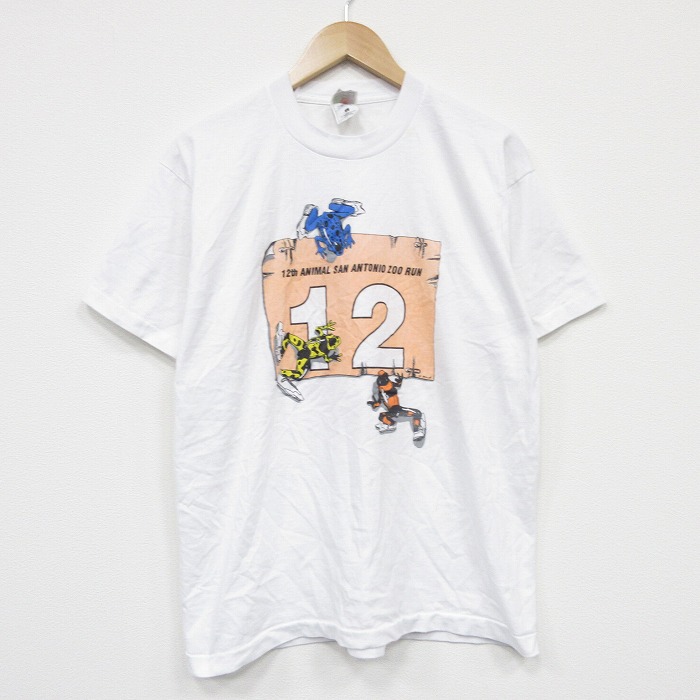 L★古着 フルーツオブザルーム 半袖 ビンテージ Tシャツ メンズ 90年代 90s カエル クルーネック USA製 白 26mar16