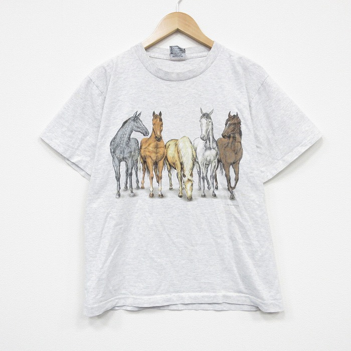 90s 半袖Tシャツ 馬両面プリント グレー M | 古着