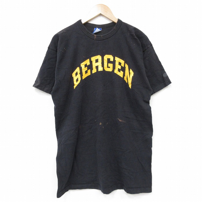 L★古着 チャンピオン champion 半袖 ビンテージ Tシャツ メンズ 90年代 90s BERGEN クルーネック USA製 黒 26mar16