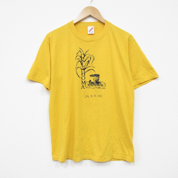 L★古着 ジャージーズ 半袖 ビンテージ Tシャツ メンズ 90年代 90s オクラホマ クルーネック USA製 黄 26mar16