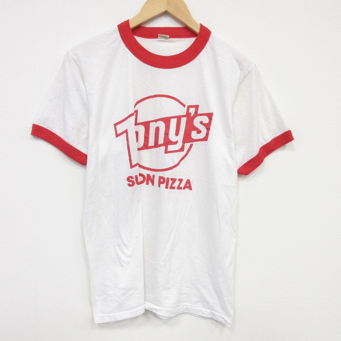 M★古着 スクリーンスターズ 半袖 ビンテージ Tシャツ メンズ 80年代 80s ピザ クルーネック USA製 白 リンガー 26mar19