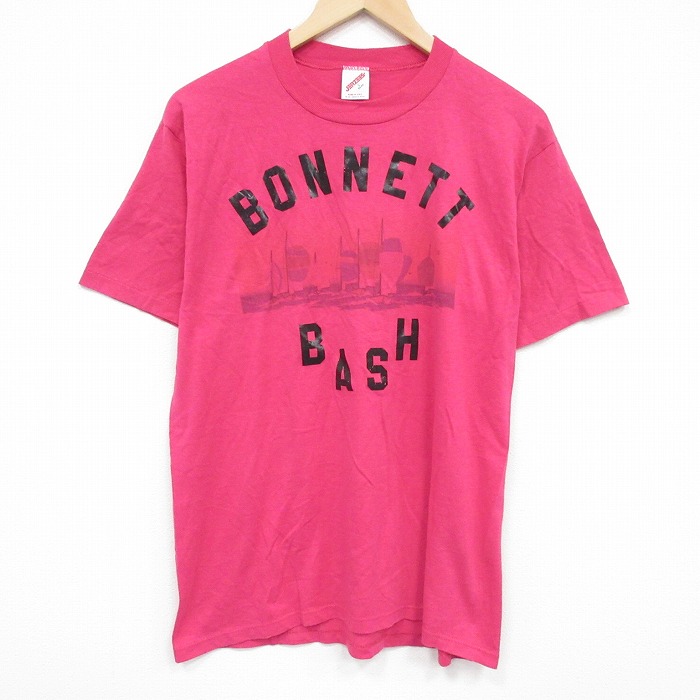 L★古着 ジャージーズ 半袖 ビンテージ Tシャツ メンズ 90年代 90s BASH クルーネック USA製 濃ピンク 26mar19