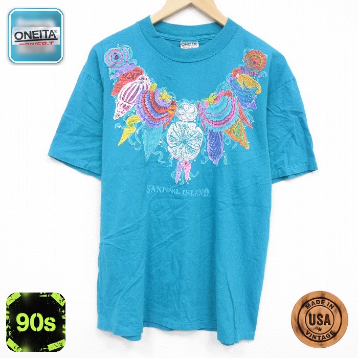 オニータ 90s 半袖Tシャツ SANIBEL グリーン L | 古着