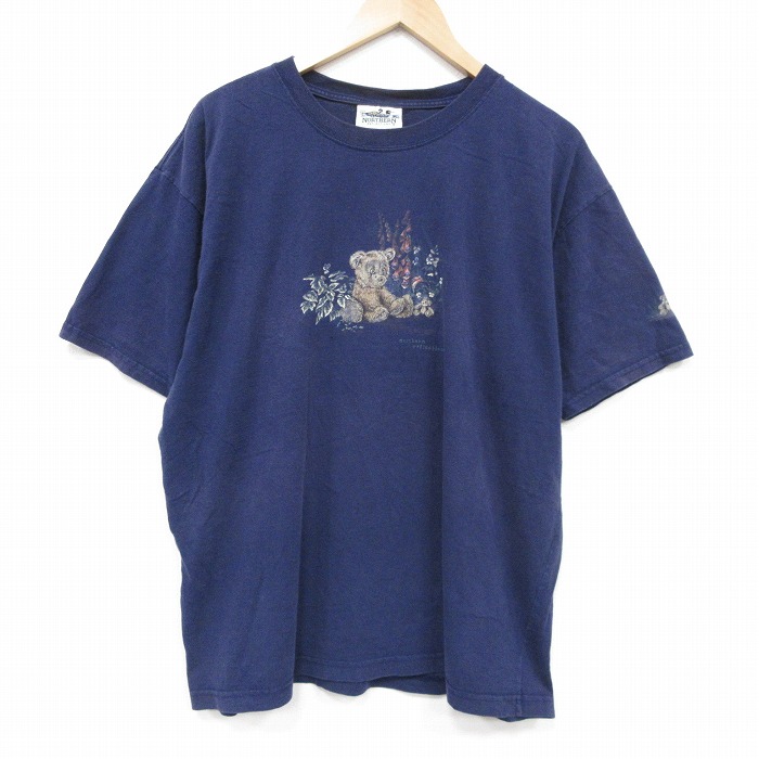 XL★古着 NORTHERN REFRECTIONS 半袖 ビンテージ Tシャツ メンズ 00年代 00s クマ 大きいサイズ クルーネック 紺 26mar24