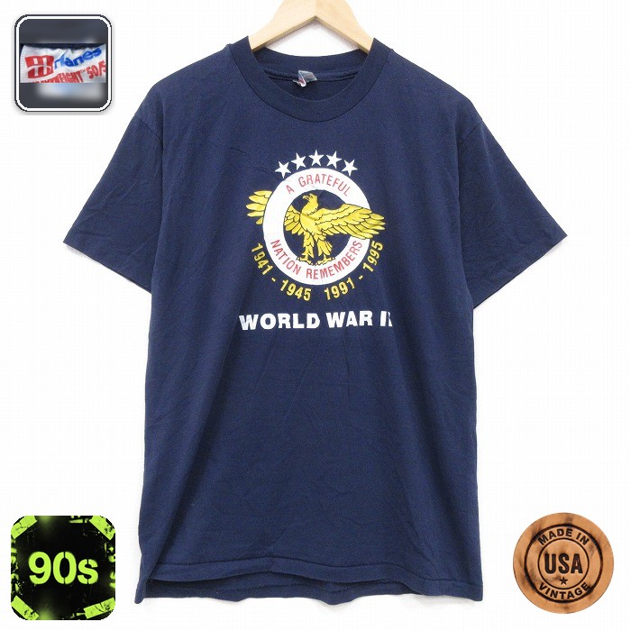 ヘインズ 90s 半袖Tシャツ 鳥 ネイビー L | 古着