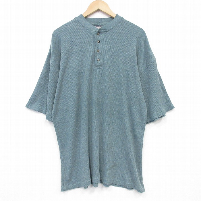 XL★古着 ビューグルボーイ 半袖 ビンテージ サーマル Tシャツ メンズ 00年代 00s 無地 大きいサイズ ヘンリーネック 薄緑 霜降り【spe】 26mar30