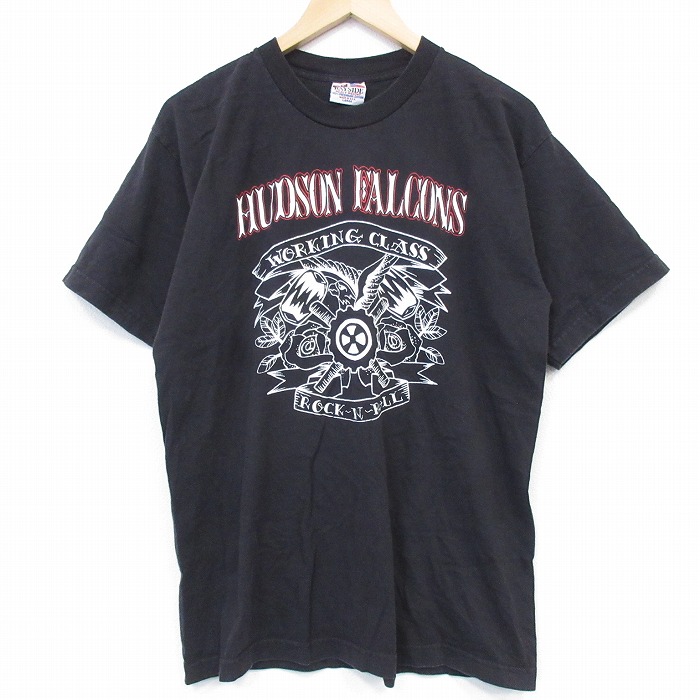 L★古着 半袖 ビンテージ Tシャツ メンズ 00年代 00s ハドソン コットン クルーネック USA製 黒 26mar30