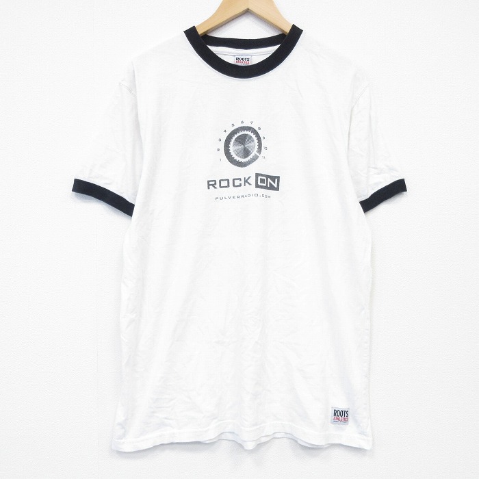 XL★古着 半袖 ビンテージ Tシャツ メンズ 00年代 00s ロックオン コットン クルーネック 白 リンガー【spe】 26mar30