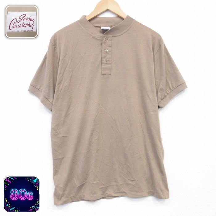 80s 半袖ヘンリーネックTシャツ ベージュ L | 古着
