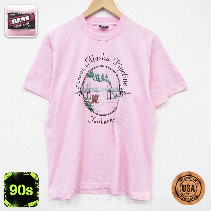 フルーツオブザルーム 90s 半袖Tシャツ クマ ピンク L | 古着