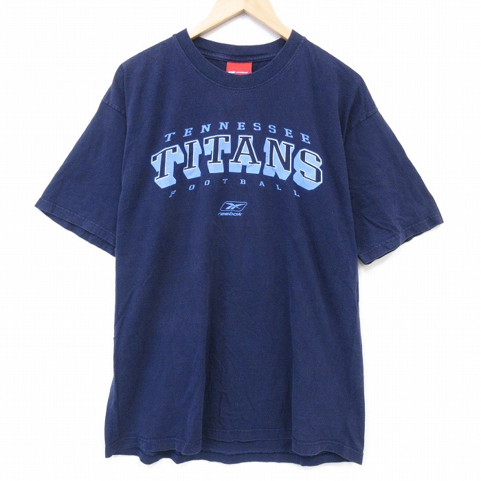 XL★古着 リーボック 半袖 ビンテージ Tシャツ メンズ 00年代 00s NFL テネシータイタンズ コットン クルーネック 紺 アメフト スーパーボウル 26mar31