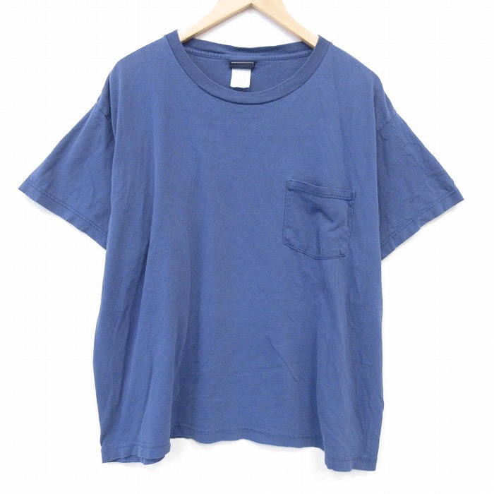XL★古着 ルート66 半袖 ビンテージ Tシャツ メンズ 00年代 00s 無地 胸ポケット付き 大きいサイズ コットン クルーネック 薄紺 26mar31
