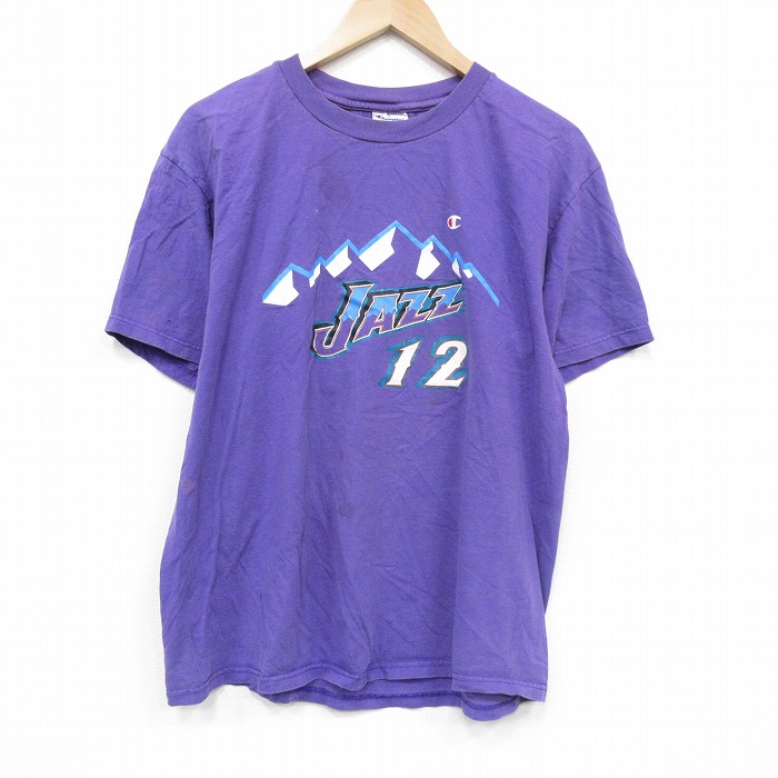 チャンピオン 00s 半袖Tシャツ NBA ユタジャズ ジョンストックトン 12 パープル L | 古着