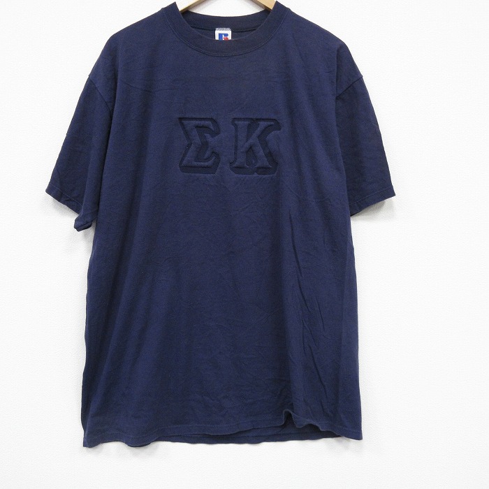 ラッセル 80s 半袖Tシャツ ギリシャ文字 ネイビー XL | 古着