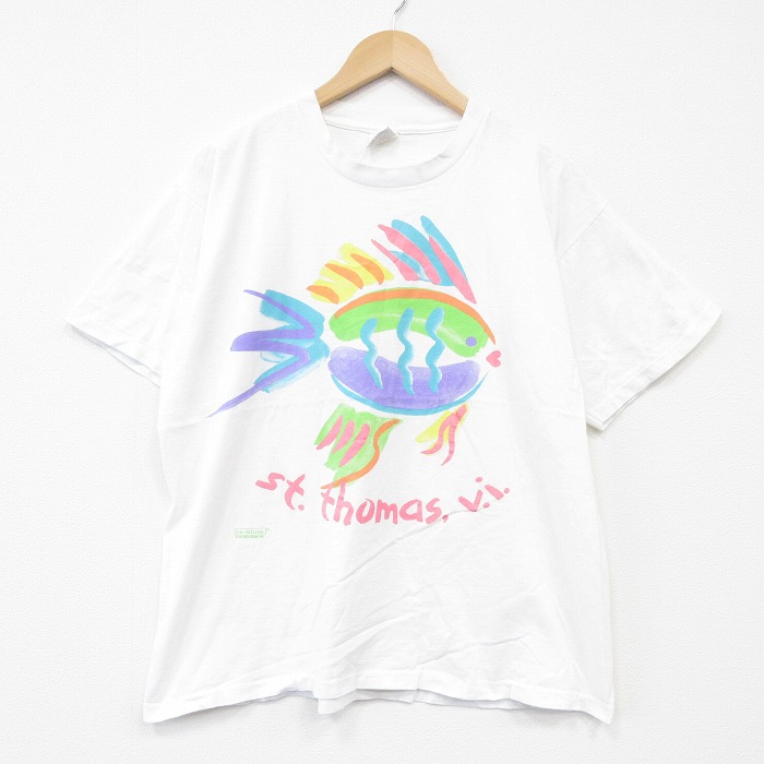 90s 半袖Tシャツ 魚 ホワイト XL | 古着