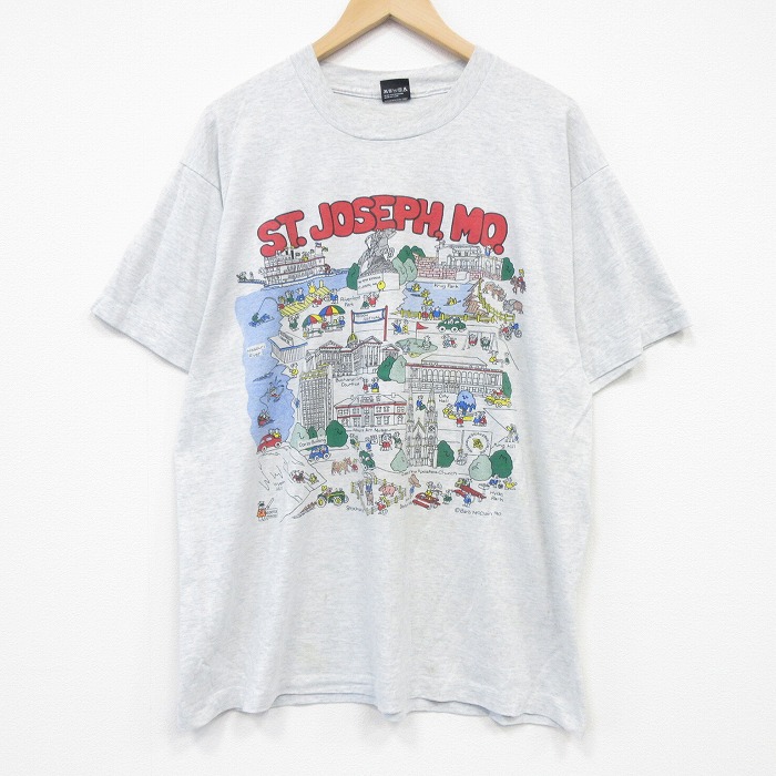 XL★古着 スクリーンスターズ 半袖 ビンテージ Tシャツ メンズ 90年代 90s HISTORIC 大きいサイズ クルーネック USA製 薄グレー 霜降り【spe】 26apr02
