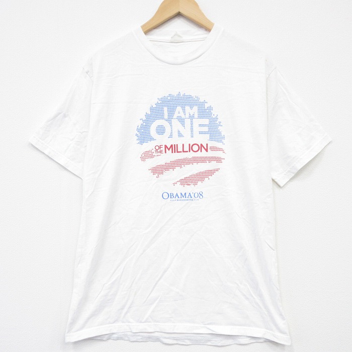 L★古着 半袖 ビンテージ Tシャツ メンズ 00年代 00s バラクオバマ大統領 クルーネック 白 26apr02