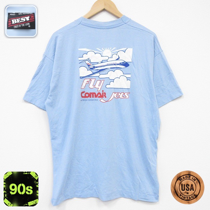 フルーツオブザルーム 90s 半袖Tシャツ デルタ航空 ライトブルー XL | 古着
