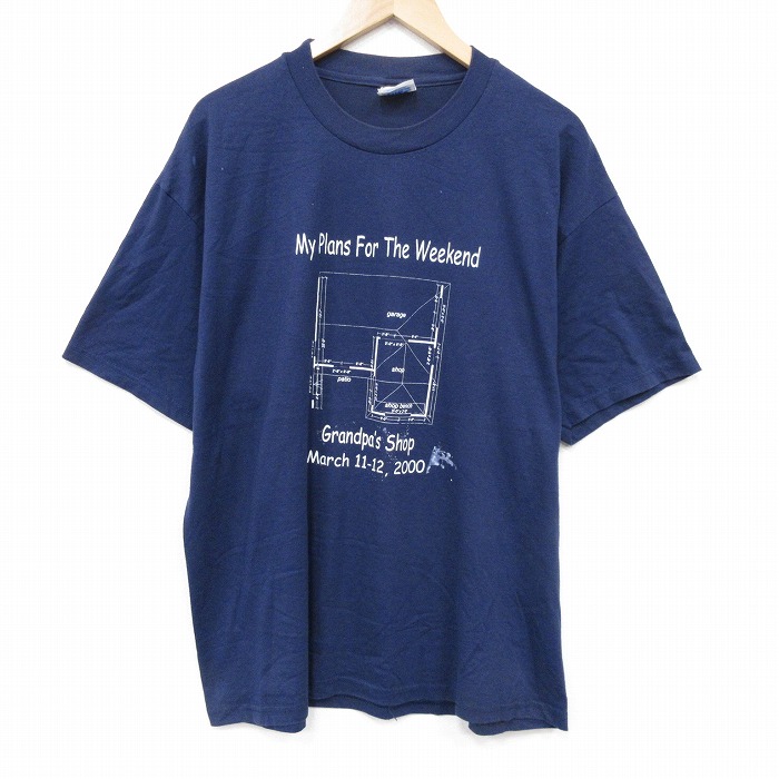 XL★古着 ヘインズ 半袖 ビンテージ Tシャツ メンズ 00年代 00s weekend 大きいサイズ クルーネック 紺 26apr02