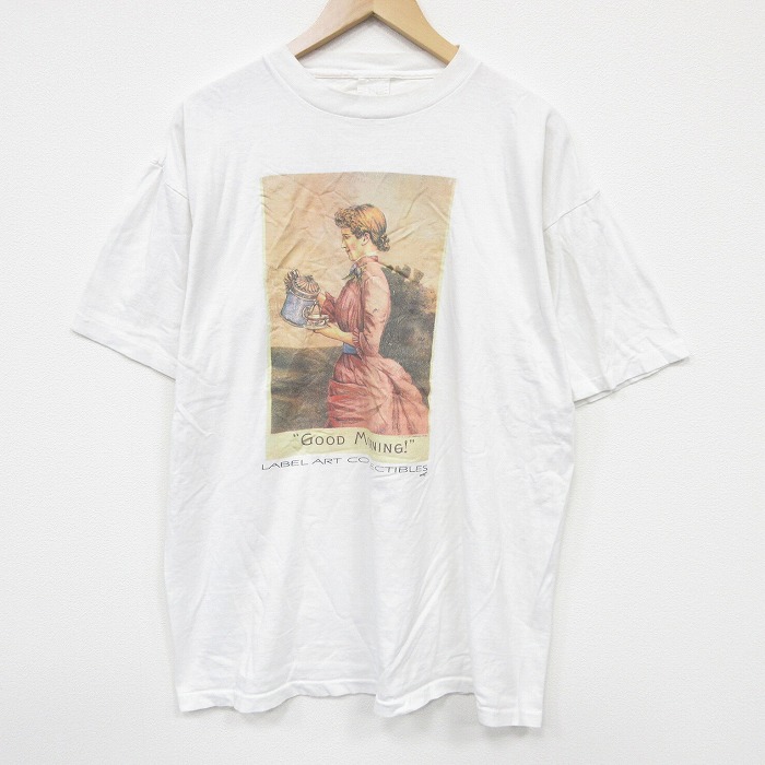 XL★古着 半袖 ビンテージ Tシャツ メンズ 90年代 90s 女性 大きいサイズ コットン クルーネック 白 26apr02